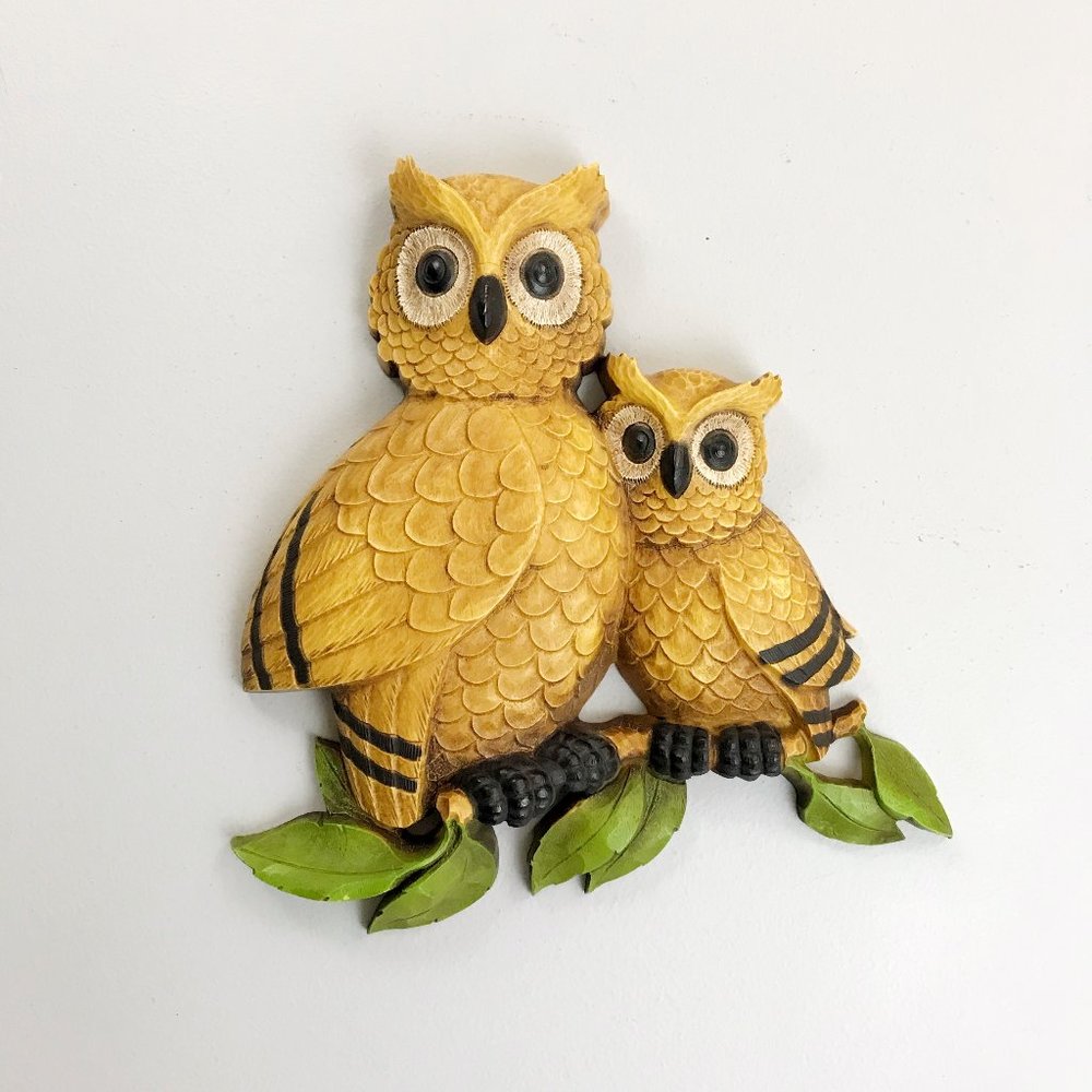 HOMCO 1975 Vintage Owls On Branch Wall Decor Woodland Forest Plastic